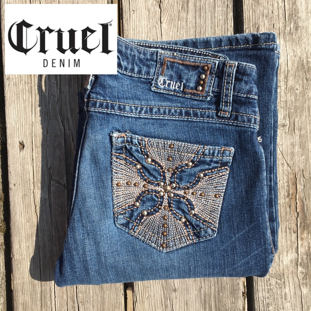 Cruel Girl Distressed Blue Flare Jeans